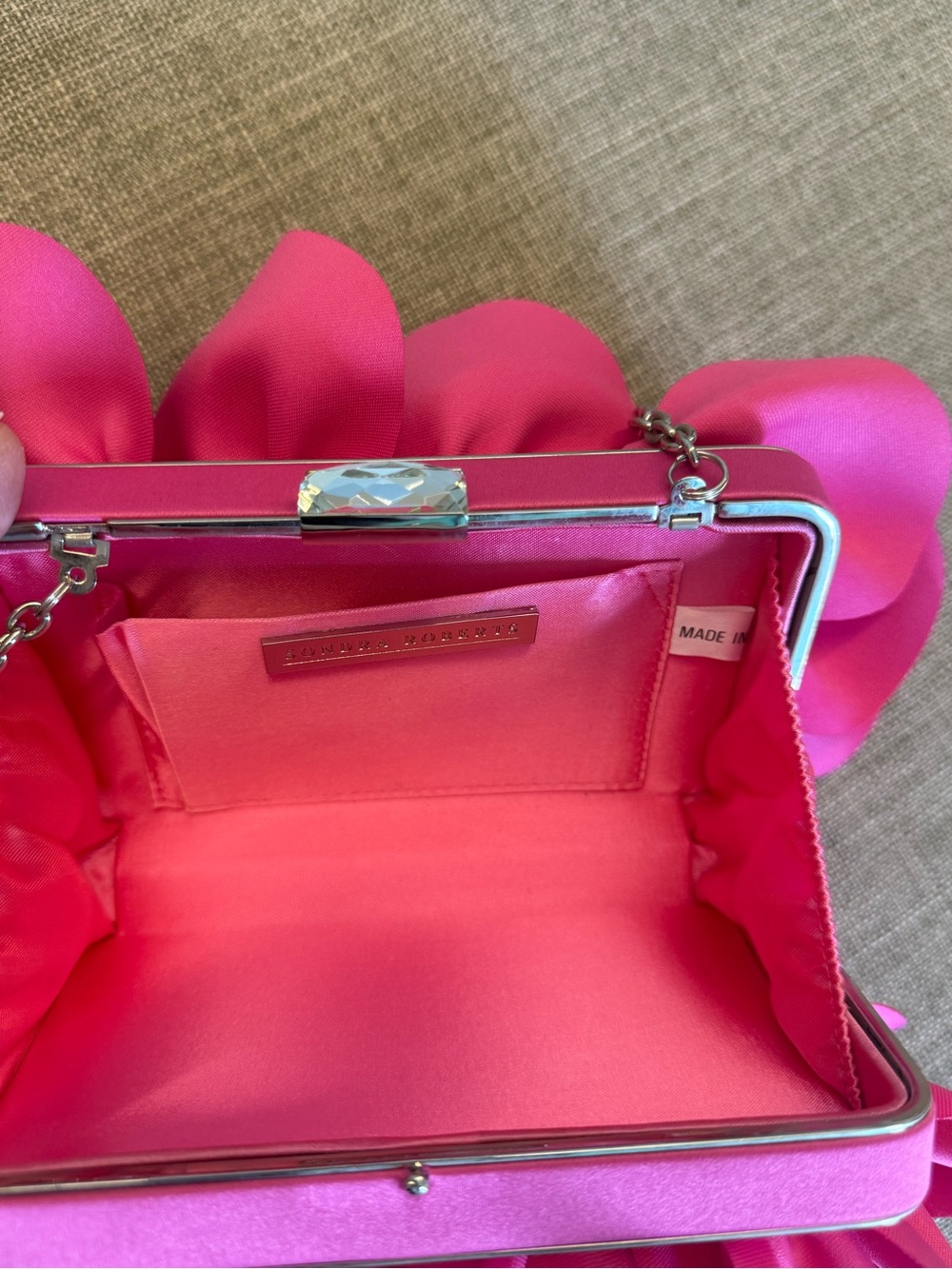 Pink Floral Accent Chain-Handle Women’s Evening Bag - Picture 4 of 5